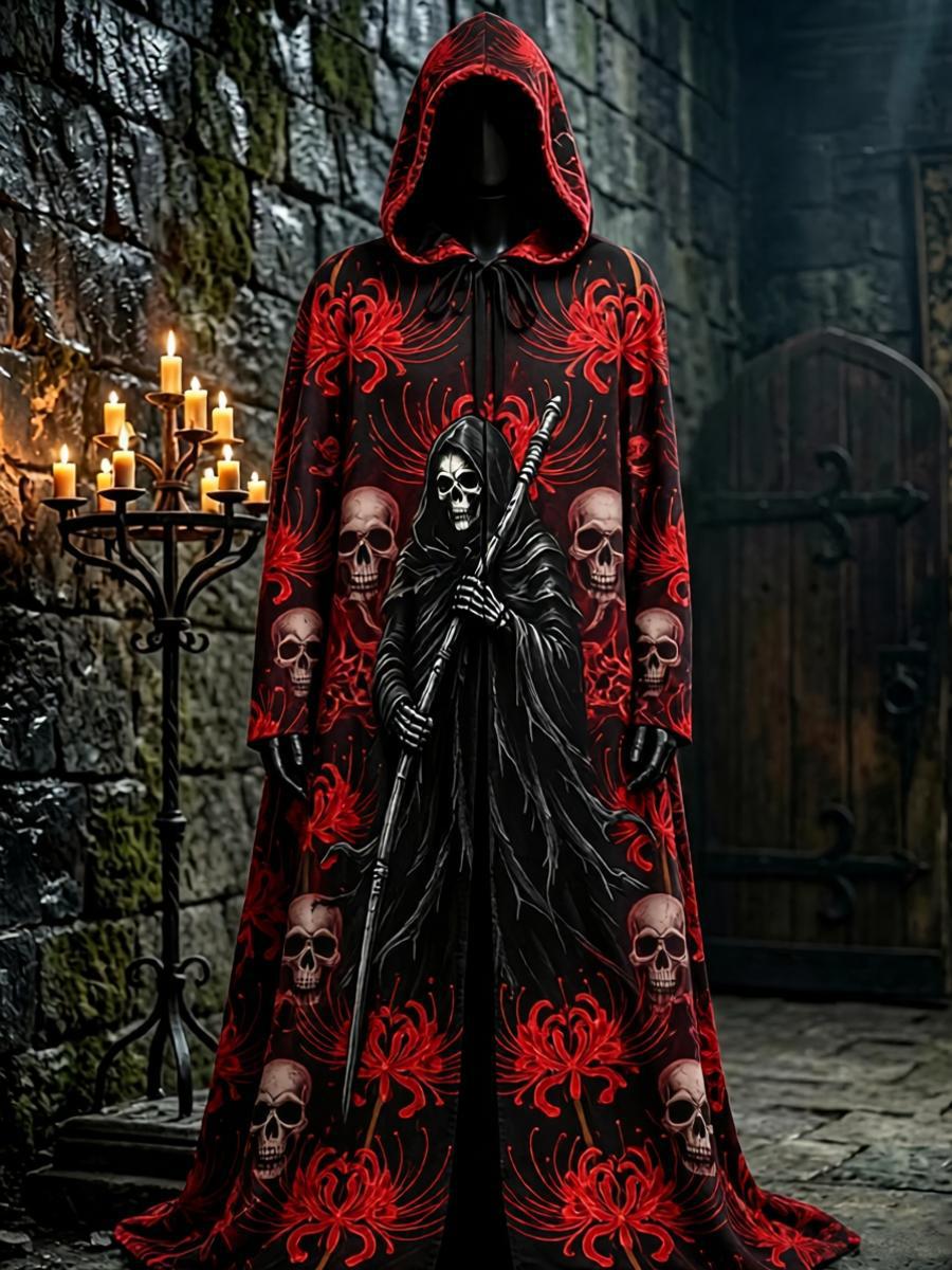 Halloween Gothic Punk Art Print Casual Long Sleeve Cape